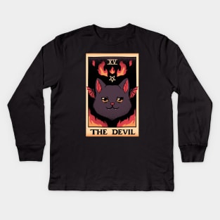 The Devil Cat Tarot Card by Tobe Fonseca Kids Long Sleeve T-Shirt